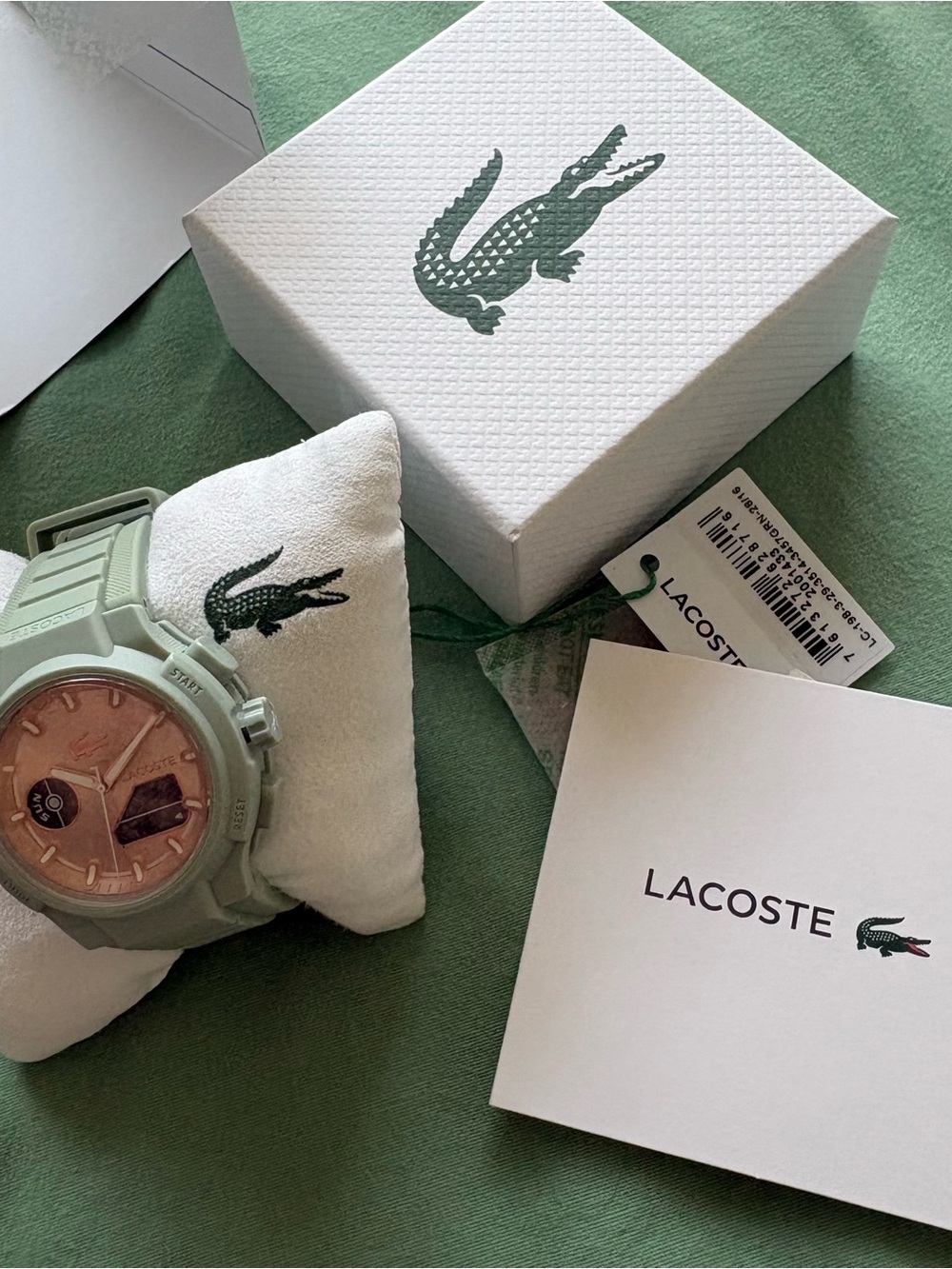 NWT Lacoste LC33 Women Green Silicone Sport Watch with Rose Gold Analog Digital